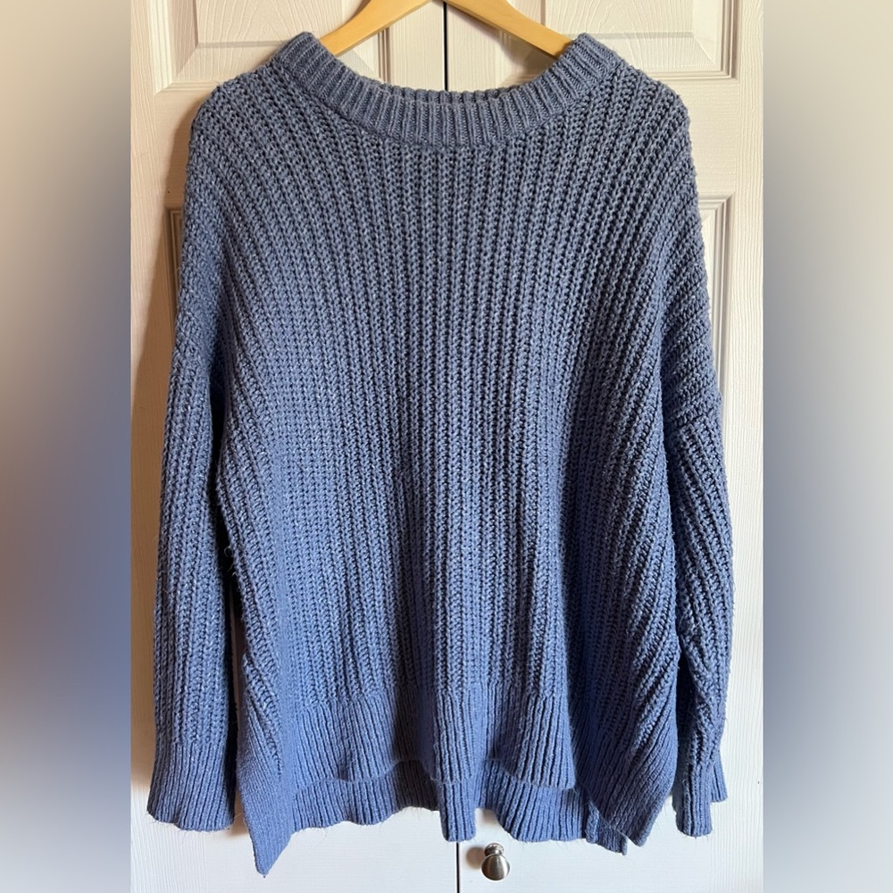 aerie Dusty Blue/Periwinkle Ribbed Crewneck Sweater